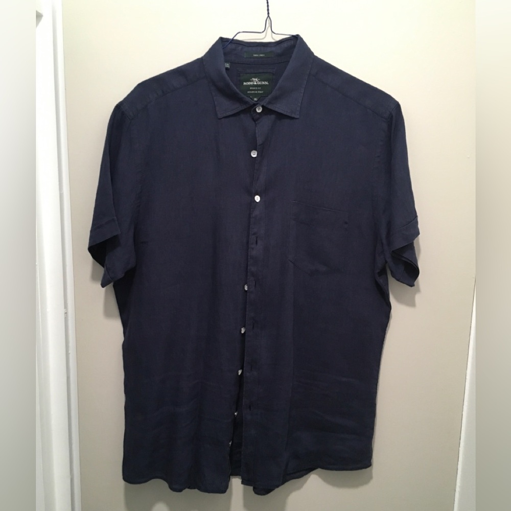 Rodd and Gunn Mens Linen Shirt Short Sleeve XL Navy